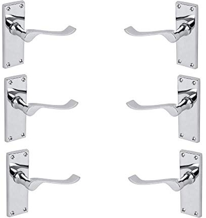 Designer Levers Victorian Scroll Lever Door Handles, Polished Chrome | For interior doors; 3 pairs; for latch doors; 106 x 42mm; includes screws.