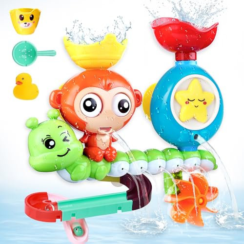 BBLIKE Baby Bath Toys, Bath Toys for 2, 3, 4+ Years Old Boys Girls Toddlers Kids Older Children, Monkey Water Toys Shower Toys Bathly Toy with Cup for Babies Gift Toy Set (C)