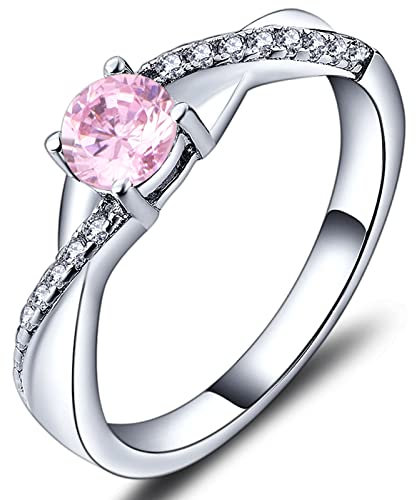 YL Verlobungsring Ehering 925 Sterling Silber mit Rosa Zirkonia Oktober Geburtsstein Unendlichkeit Ring Solitärring für Damen（Größe 58）