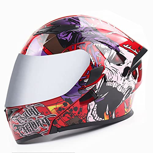 Integralhelm Motorradhelm Sturzhelm Jet Helm Rollerhelm Herren Damen Flip-Up Helm Klapphelm Modular-Helm Atmungsaktiver Stoßfester Mopedhelm DOT/ECE-Zertifizierung,Rot,XL