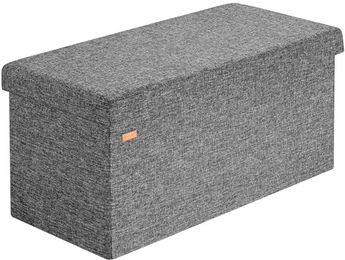 Casaria® Sitzbank mit Stauraum Faltbar Dunkelgrau 80x40x40cm Gepolstert Deckel Leinen - Optik Schlafzimmer Wohnzimmer Flur Sitztruhe Truhenbank Polsterbank