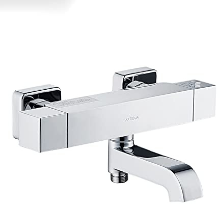 ATNKYOU Bathtub Faucet Thermostat Bath Tap Brass Tub Mixer Tap 90°Rotating Water Outlet Tub Filler with 38℃ Safety Button Tub Tap Temperature Control Bath Taps,Chrome