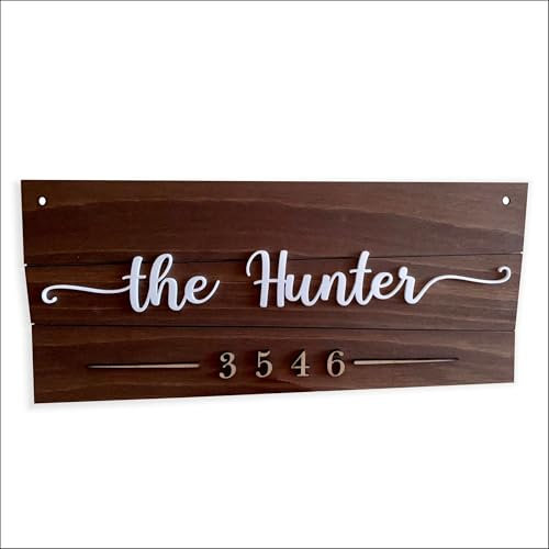Placa de madera personalizado con número de casa y nombre de familia, Señales de casa, Números de puertas y portales, Letrero de madera, Placa de dirección, Exterior muestra de la casa, Placa cartel