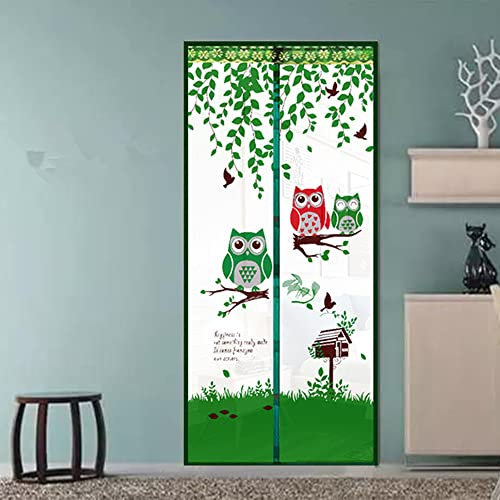 Magnetic Door Screen Fly Screen Door Bug Mesh Curtain High Density Automatically Mesh Door Nets 35 x 83 Easy Install (90 * 210cm, Owl-Green)