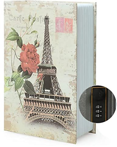 Diversion Book Safe Storage Box, Dictionary Secret Safe Can with Security Combination Lock/Key, Diversion Book Hidden Safe (Combination, Paris)