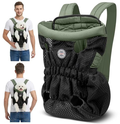 ALLSOPETS Dog Carrier Backpack for Small Medium Dogs – Lightweight, Breathable and Comfortable Front Pet Carrier with Safety Hook, Hands-Free for Travel Hiking Outdoor (Olive Green, L)