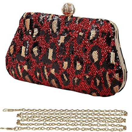 CORIOS Clutch Damen Luxus Abendtasche Glitter Handtasche Glänzend Umhängetasche Elegant Schultertasche Portemonnaie Tasche für Cocktailparty Abendparty Tanzparty Geburtstag Rot