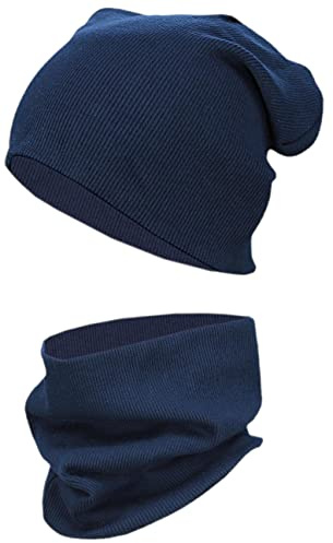 TupTam Mütze und Schal Kinder Set – Weiches Schal Mütze Set Kinder für Herbst und Winter, Farbe: Rippstoff Dunkelblau, Größe: 56-62