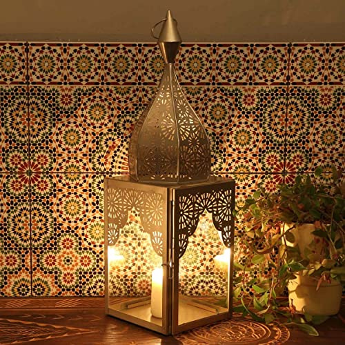 Casa Moro Orientalisches Windlicht Modena Silber L aus Glas & Metall Höhe 50cm Minaretten Form | Marokkanische Glaslaterne Kerzenhalter wie aus 1001 Nacht | schöne Ramadan Laterne Wohn Deko | IRL660