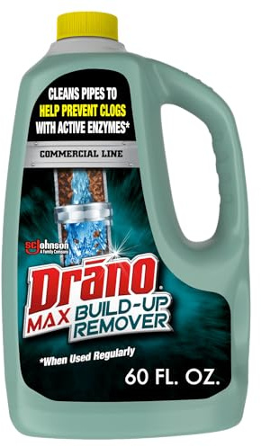 Drano Max Build Up Remover Drain Cleaner, Enzymes & Probiotics Prevents Clogs & Remove Odor-Causing Buildup, Safe for Septic, Toilets & Pipes in Bathroom Drains & Kitchen Sinks, Commercial Line, 60 oz
