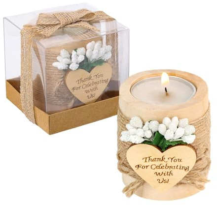 10 Piece Set of Wooden Tealight Candle Holders, Wedding Candle Favors, Baby Shower Favors, Return Favors, Bridal Shower Favors for Guests.(Light brown)