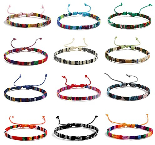 RYOZAI 12 Pcs Boho Bracelets for Women Girls Braided Bracelets Ankle Bracelets Aesthetic Beach Surfer Woven Adjustable VSCO Girl Braided String Friendship Bracelet Men Friendship Bracelet