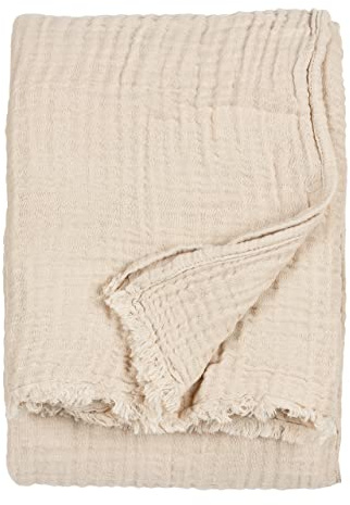 Yard furn Lark Cotton Muslin Manta – Suave Textura Arrugada Cobija (Natural – 130x180cm) | Manta de muselina de algodón suave con una textura arrugada transpirable