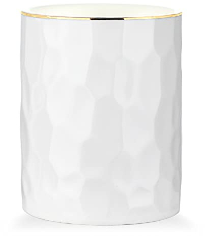 WHJY Gobelets à crayons en céramique blanche, porte-pinceaux de maquillage, porte-stylos doré pour bureau, mignon petit porte-pinceaux bohème, design géométrique moderne, porte-stylos