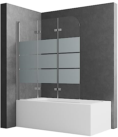 Duschwand für Badewanne 130x140 cm Badewannenaufsatz Duschwand 3-teilig Faltbar 5 mm Easy Clean ESG Sicherheitsglas Duschabtrennung Badewanne