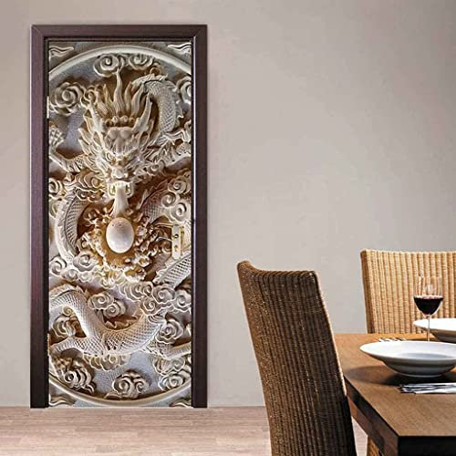 3D Türtapete Selbstklebend Drachenstatue Skulptur 77 X 200 Cm Diy Wandbild Pvc Wasserdicht Pvc Türtattoos Türposter Türaufkleber Fototapete Türfolie Für Tür,Wohnzimmer,Schlafzimmer,Küche Toilette