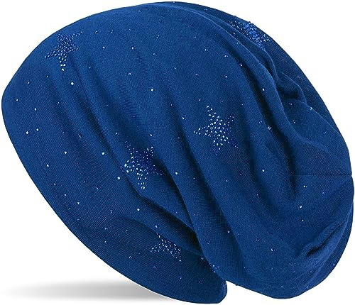 styleBREAKER Beanie Mütze mit Strass Sterne und All Over Strasssteine, Slouch Longbeanie, Damen 04024116