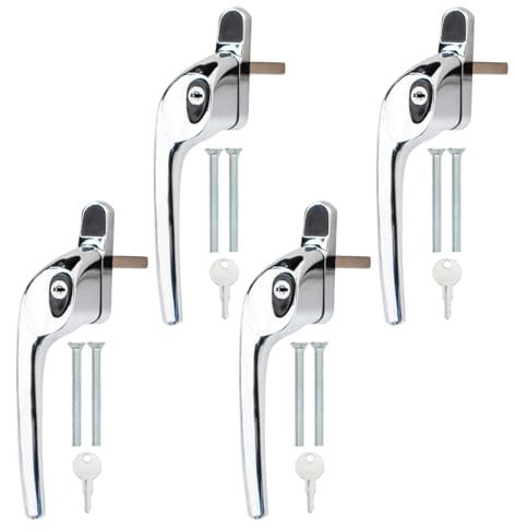 Bwintech 4 Pcs Offset Polished Chrome UPVC Zinc Window Handle, Left Hand, 43mm Spindle for Indoor and Outdoor UPVC Window