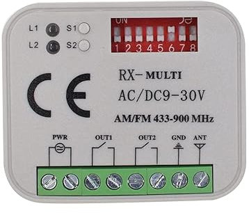 Receptor universal ALIRANTA compatible con mandos a distancia Hörmann HSM2 / HSM4 / HS1 / HS2 / HS4 / HSE2 / HSD2 / HSP4 868 / HSZ1 868,3 MHz. Receptor de radio de 2 canales 433-868mhz. Código rodant