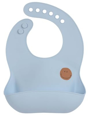 LÄSSIG Bavaglini in silicone per bambini con vaschetta di raccolta lavabile in lavastoviglie/Silicone Bib Happy Rascals Smile sky blue