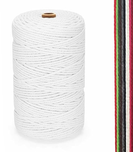 FORBELL Makramee Garn, 2mm x 300m Premium Baumwollgarn, DIY Handwerk (Weiß, 2 mm x 300 M)