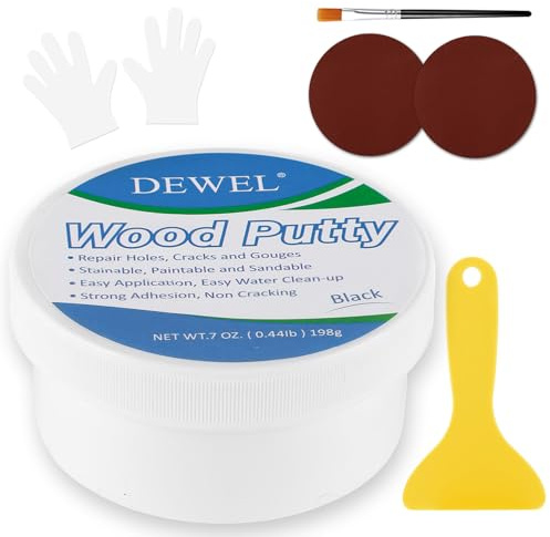 DEWEL Laminate Repair Kit, Pine Filler Putty for Wood, 200g Natural Filler for Cracks and Holes in Floors, Furniture (Black)