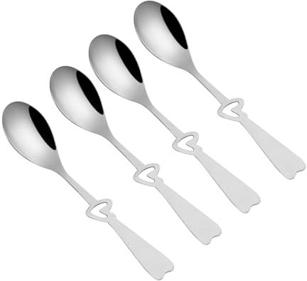 Cucchiaini da caffè, a forma di cuore, in acciaio inox, cucchiai da dessert a forma di cuore, 4 pezzi, graziosi utensili a forma di cuore, per caffè, dessert, insalata e bevande