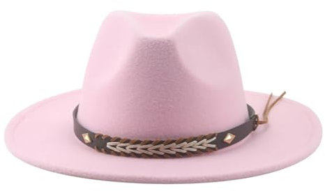 SOYNIA Fedora Trilby Filzhut Hut Cowboyhut Für Damen Und Herren Fedoras Gefilzter Panamahut Western-Vintage-Solid-Fedoras 60–62 cm (XL) Rosa