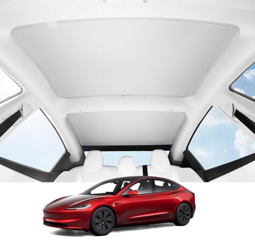 BASENOR 2024 2025 Upgraded Tesla Model 3 Glass Roof Sunshade with Storage Bag Sunroof Blocking Heat Cover Top Window Sun Protection for Model 3 Interior Accessories 2024 2025 Grey (No Sag)