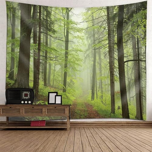 Mesnt Wandteppich Wald Nebel, Neblige Waldlandschaft Tapisserie Wandbehang für Wohnzimmer Schlafzimmer Wohnheim Wanddeko, 260x240cm