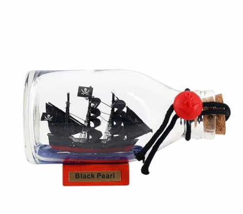 AYUNJIE Black Pearl Ship Model, Drifting Bottle Model Craft Boat, Small Ship in A Glass Bottle Home Building Decoration (12 * 6 * 8 cm)