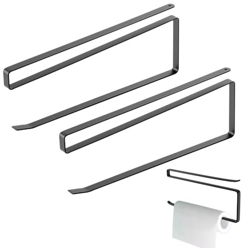 Küchenrollenhalter, 2 Stück Küchenrollenhalter Ohne Bohren, Küchenrollenspender Schrank, Zur Befestigung Schrank Papierrollenhalter, Serviettenspender, Aufbewahrung für Küche, Badezimmer(Schwarz)