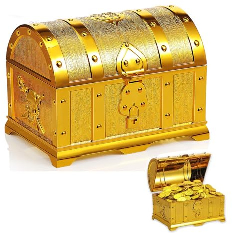 Bogoro Scrigno Tesoro Bambini,Forziere Tesoro Piccolo,Forziere Pirati Piccolo,Scrigno Tesoro Pirati Caribe,Piccolo Scrigno Tesoro,Scatola Serratura Coperchio Lucchetto Chiave,Per Riporre