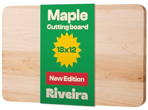 Riveira Maple Wood Cutting Board – Gourmet Maple Grandeur: 18 x 12 Wooden Cutting Board – Natural Wooden Cutting Boards For Kitchen Decorative – Innovative Juice Grooves Maple Wooden Chopping Board