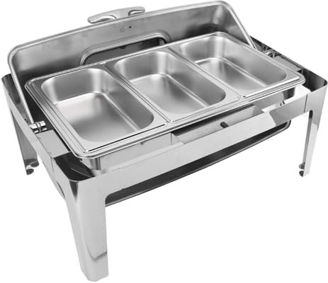 Chafing Dish, Transparent Glass Lid, resistant Stainless Steel Chafer Complete Set, Capacity 9L (3 Compartments #15)