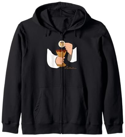 Prêtre tenant calice et eucharistie avec Jésus-Christ Sweat à Capuche