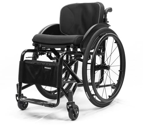 Selbstfahrender Sportrollstuhl – Leichtes, zusammenklappbares Aluminium,Verstellbare Fußstütze, Leichter Tragbarer Reisebrollstuhl,manuelle Bremse, Aufbewahrungstasche(Seat width 42cm/16.5in,Black)