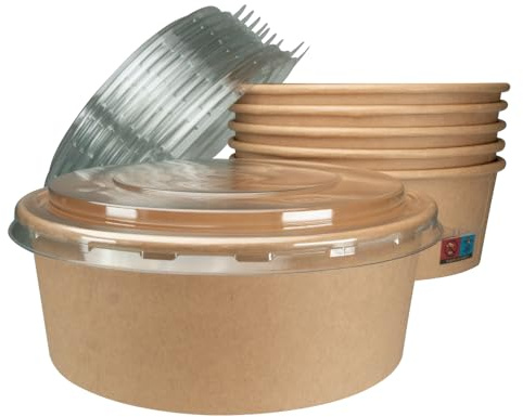 MyPapp 50x Bio Salatschale Salatschalen to go Becher | Salat Schale Schalen Bowl Einweg mit Deckel | Salatbecher Kartonschale Salatbox Kraft Pappschale | Einwegschalen