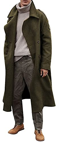 Duffel, lång trenchcoat med slagkrage, knälång vinterjacka, vindsäker rock, enkelknäppt och dubbelknäppt, skepparkavaj med jack i slagen, för män, Armégrönt, M