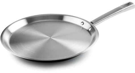 Lacor - 45829 - Crepera Foodie, Acero inoxidable 18/10, Sin PFOA, Mango Ergonómico, Fondo Termodifusor Sandwich, Apta para Inducción Y Apta para Lavavajillas, Ø28 cm