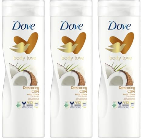 Dove Body Love Restoring Care Body Lotion For Dry Skin with Coconut Oil and Almond Milk | 3 x 400ml | Click '𝗖𝘂𝘀𝘁𝗼𝗺𝗶𝘀𝗲 𝗡𝗼𝘄' Button for More Bulk Buy Option