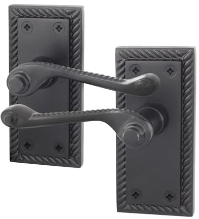 EAI Matt Black Door Handles, 1 Pair on Backplate - Rope Scroll | 1 Pair of Georgian Scroll Roped Edge Lever on Backplate Internal Door Handles, Fixings Included