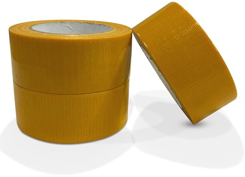 JeeJaan® 3 Rolls of Yellow Duct Tape 50mm x 50m Heavy Duty Waterproof Gaffa Tape for Electrical Plumbing Use Strong Adhesive Durable Ideal for Sealing Fixing and Wrapping Projects