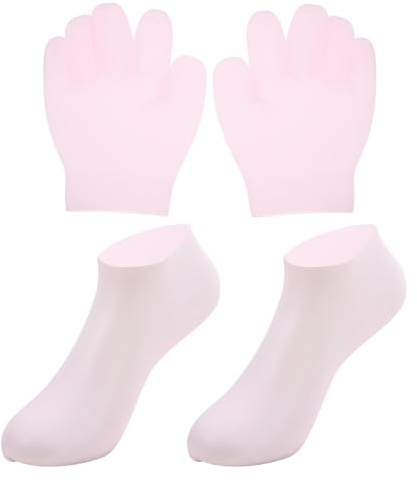 NOLITOY 2 Pares guantes de máscara de mano calcetines hidratantes Guantes hidratantes Guantes de spa calcetines de hombre spa del dedo del pie guantes exfoliantes gel rosa