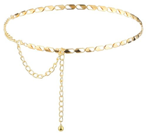 Gold Ketten-Gürtel Einstellbar Taillenkette, Kettengürtel Damen, Mode Bauchkette Gold Mehrschichtig Metall Taillenkette Verstellbare Metallkörperkette Hüftkette für Jeanskleider