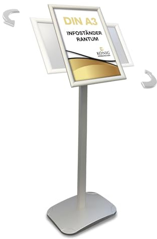 König Werbeanlagen A3 Infoständer Rantum silber | drehbar im Hoch – und Querformat | Aluminium Klapprahmen | Menüständer | Kundenstopper | Präsentationsständer