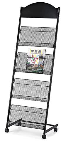Prospektständer Zeitschriftenhalter/Lagerregal, Bodenständige Literaturbroschüre-Displayständer mit Rädern, 4 Taschen Flyer Katalog Organizer, Einfach Montieren