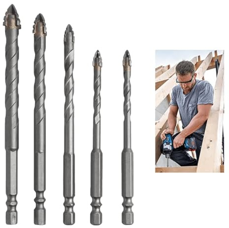 Multi-Sized Serrated Eccentric Drill Bits Set for Masonry, Tile, Wood, and PVC - Includes 6, 8, 10, 12mm Sizes with 1/4 Hex Shank, Fine-Polished Carbide Tips for Enhanced Durability and Precision