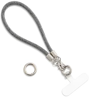 AOKSUNOVA - Cordino per cellulare con glitter, portachiavi, corto, cinghia da polso, grigio