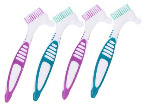 Beaupretty 4pièces Brosse Prothèses Dentaires Double Face Poils Multicouches Brosse Rigide Dentier Avec Poignée Antidérapante Confortable Pour Nettoyage Doux Et Soins Buccaux